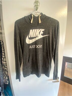 Nike Men’s Black Heather Crewneck Hoodie with White Logo